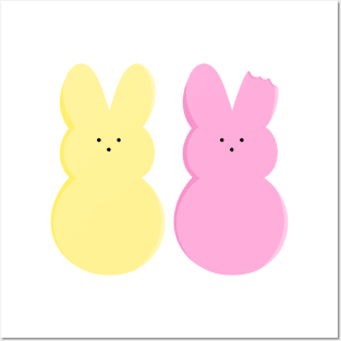 Cute marshmallow peep bunnies with a missing ear Posters and Art